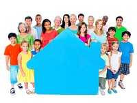 Large Group of People Holding Home Symbol