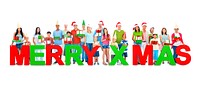 Group of Business people holding the letter "MERRY X'MAS"