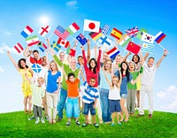 Multi-Ethnic People Holding National Flags of the World