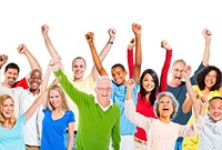 Multi-Ethnic Group Of People Raising Their Arms And Expressing Positivity