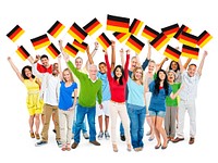 Multi-Ethnic Group of Diverse Happy People Holding National Flag of Germany