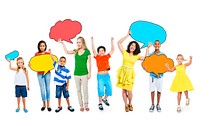 Happy Multi-Ethnic Group of People Holding Speech Bubbles