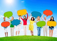 People Outdoors with Empty Speech Bubbles