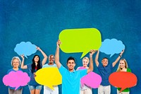 Diversity People Holding Colorful Speech Bubbles Concept