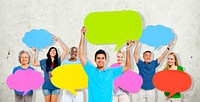 Diversity People Holding Colorful Speech Bubbles Concept