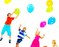 Happy Multi-Ethnic Children Playing Balloons Together