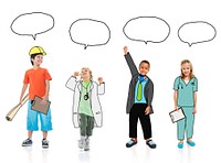 Group of Children in Dreams Job Uniform with Speech Bubbles