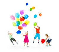 Happy Multi-Ethnic Children Playing Balloons Together