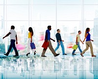 Group of Diverse People Walking in a Shopping Mall