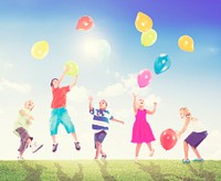 Multiethnic Children Balloon Happiness Friendship Concept