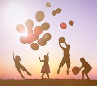 Children Outdoors Playing with Balloons Concept