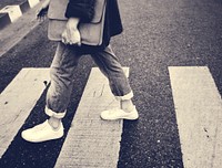 Asian Guy Casual Walking Sidewalk