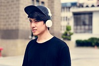 Asian Guy Listen to Music Headphones