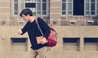 Young student college hurry late for class