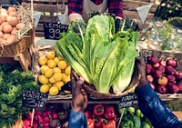 Greengrocer selling organic fresh agricultural product at farmer
