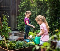 Group of kindergarten kids learning gardening outdoors