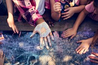 Group of Diverse Kids Hands with Chalk Paint