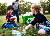 Responsible group of children cleaning at the park