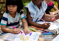 Children art drawing together