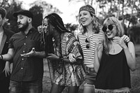 Group of Diverse Friends Travel on Road Trip Together