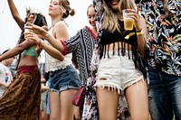 Group of Friends Drinking Beers Enjoying Music Festival Together