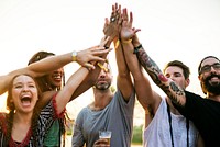 Diverse group of people enjoying a road trip and festival 