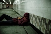 Homeless Woman Sleeping on The Floor
