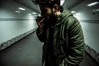 Homeless Man Smoking Cigarette Addiction