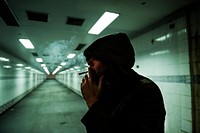 Homeless Man Smoking Cigarette Addiction