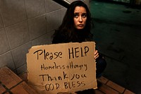 Homeless Hungry Woman Asking for Help