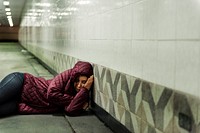 Homeless Woman Sleeping on The Floor