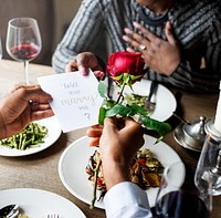 Romantic red rose on a dinner date