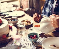 Friends Gathering Together on Tea Party Eating Cakes Enjoyment h