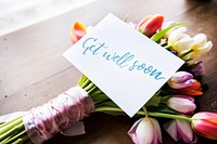 Tulips Flowers Bouquet with Get Well Soon Wishing Card