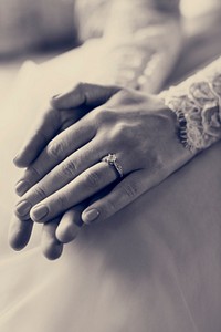 Attractive Beautiful Bride Showing Engagement Wedding Ring on Ha