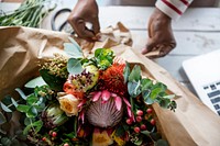 Florist Making Fresh Flowers Bouquet Arrangement