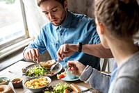 People Couple Having Breakfast Meal Together