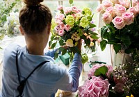 Close up florist flower arrangement skill