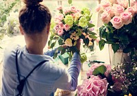 Florist Making Fresh Flowers Bouquet Arrangement