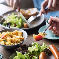 People Couple Having Breakfast Meal Together