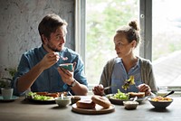 People Couple Having Breakfast Meal Together