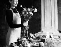 Woman florist flower arrangement workshop