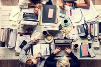 Business team working at workspace in aerial view