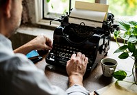 Man Using Typing Retro Typewriter Machine Work Writer