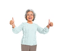 A Cheerful Old Casual Woman Giving a Thumbs Up