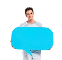 Casual Young Adult Man Holding Speech Bubble