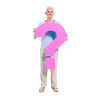 Mature Adult Holding Question Mark Symbol