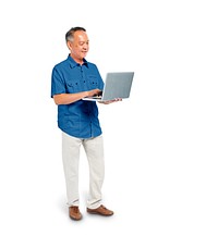A Smart Casual Man Browsing the Internet with his Laptop