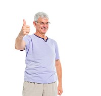 A Cheerful Casual Old Man Giving a Thumbs Up