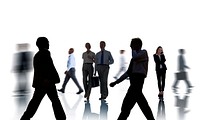 Business People Silhouettes Commuting and Isolated on White